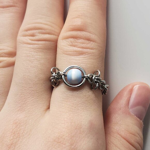 Medieval whimsical blue and silver ring ✦ size 7 ✦ - Picture 1 of 7